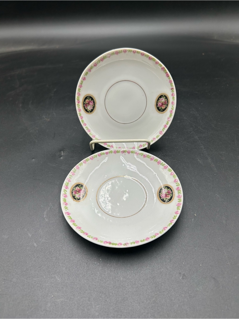 Victorian roses saucers Floral Pink Rose China Saucers- Set of 2 Bavaria